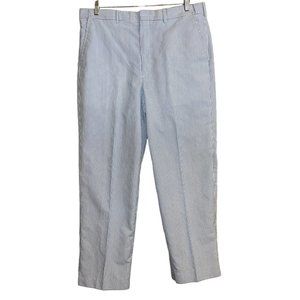 Bayer Adjust-A-Band Men Seersucker Striped Pant 36M Expandable Blue White Work